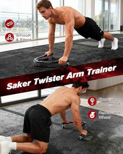 Adjustable 3-in-1 Hydraulic Arm Trainer & Ab Roller - Black