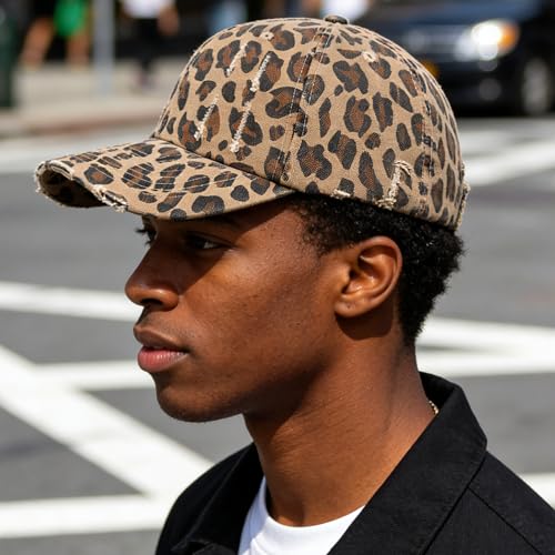 Distressed Leopard Print Baseball Cap - Medium