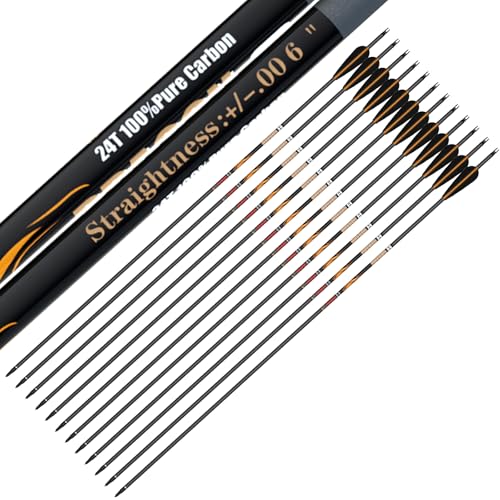 Olympic-Grade Pure Carbon Hunting Arrows - 12 Pack, 10 Spine