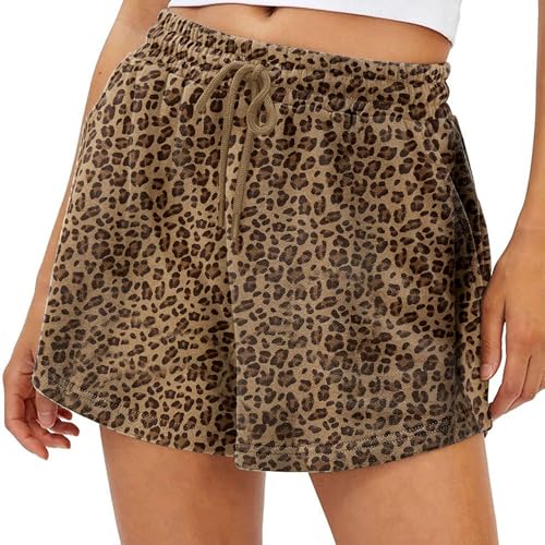 HOCANDY Women's Camouflage Sweat Shorts with Pockets - Cheetah Print Khaki, Medium