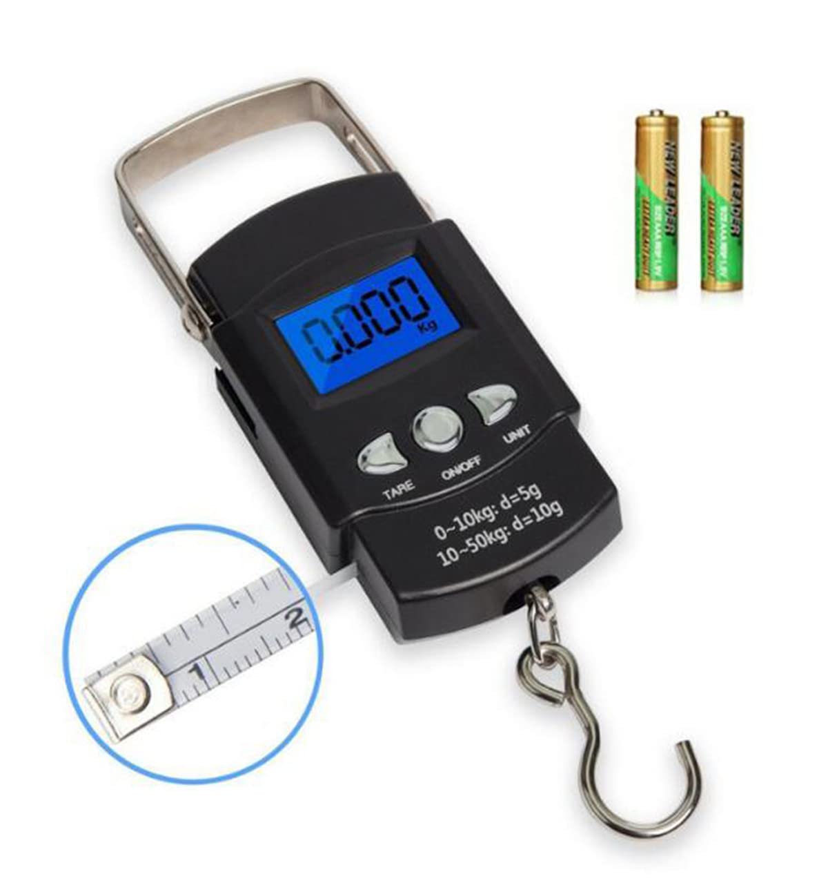 TXY Portable LCD Fish Scale - 110lb Capacity with 1m Ruler Tape for Accurate Fishing Measurements
