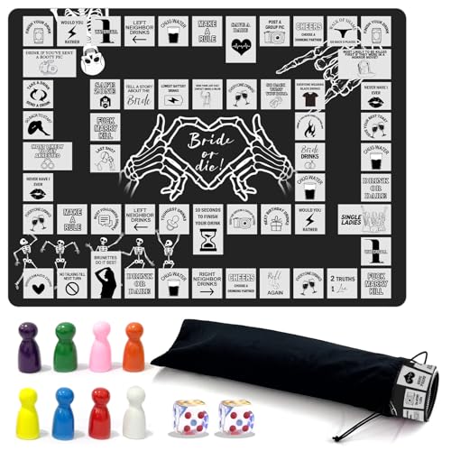 Bride Or Die Bachelorette Drinking Game Set - Interactive Party Board Game with Dice & Rubber Mat