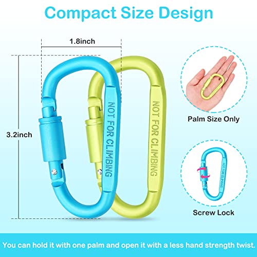 Aluminum D-Ring Locking Carabiner Clips - 4 Pack, 3 Inch