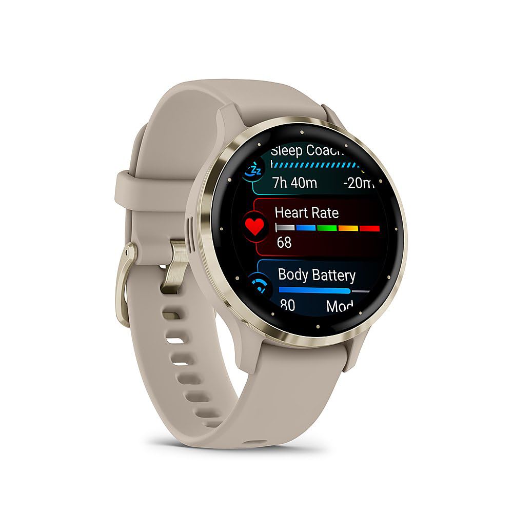 Garmin Venu 3S, Running GPS Smartwatch, AMOLED Display, Advanced Health & Fitness, Up to 10 Days Battery, Soft Gold with French Gray Silicone Band - Bundle w/Deco Essentials 26-Month CPS Plan