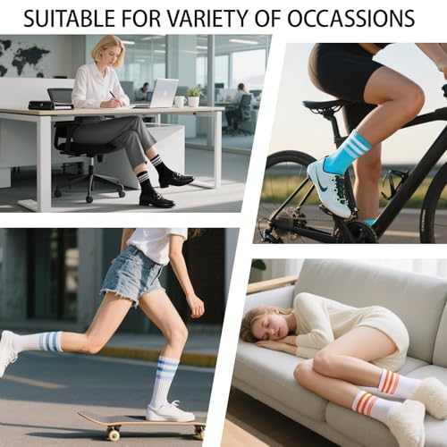 eallco 7 Pairs Multicolor Women’s Crew Cotton Socks – Striped Calf Socks, Breathable
