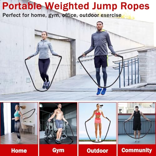 Weighted Jump Rope for Fitness - 1.5LB Black Skipping Rope