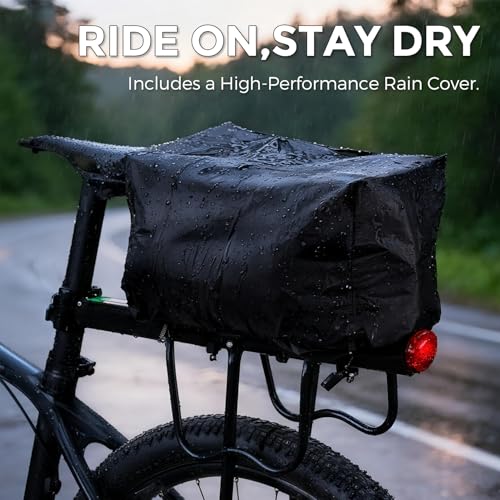 15L Bike Rear Rack Bag with Rain Cover & Shoulder Strap - Black