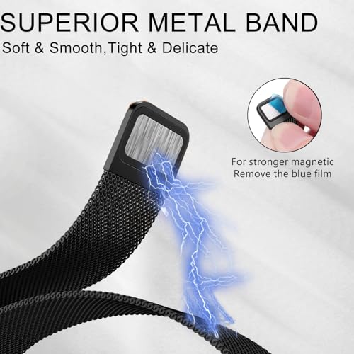 Omee Black Milanese Loop Metal Watch Band for Whoop 5.0, Peak & Life/MG