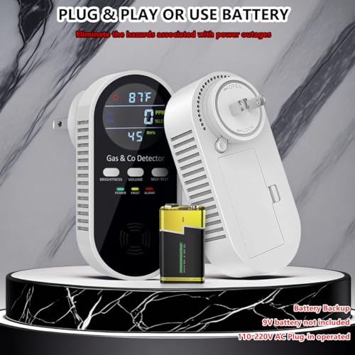 5 in 1 Carbon Monoxide Detector & Natural Gas Detector with Temperature Humidity Display£¬Battery Backup for Plug-in Co Detector and Combination Gas Suitable for Home/Hotel/Travel - 1Pcs