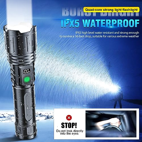 Hoxida 2000 Lumens Rechargeable LED Flashlight with Power Display - 1pc, Waterproof, 5 Modes, Zoom, Long Battery Life