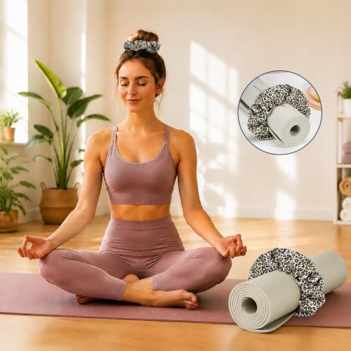 Durable Yoga Mat Scrunchie Carrier - 1 Pack Brown Leopard