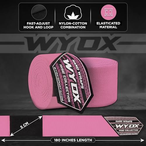 WYOX Pink 4.5m Boxing Hand Wraps for Men & Women - Muay Thai, MMA, Kickboxing