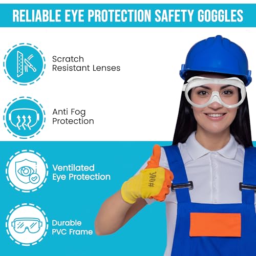 Safety Goggles - Ventilated Anti-Fog Scratch Resistant - 2 Pack
