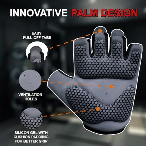 Breathable Workout Gloves for Men & Women - Black, Large