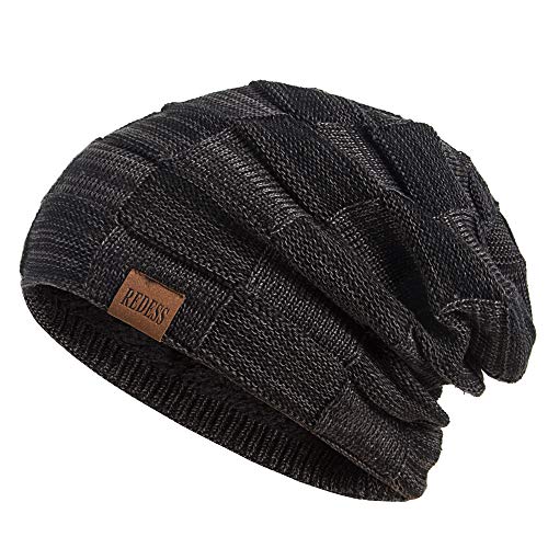 REDESS Unisex Winter Knit Beanie Hat Black One Size A1 - Warm Slouchy Skull Cap