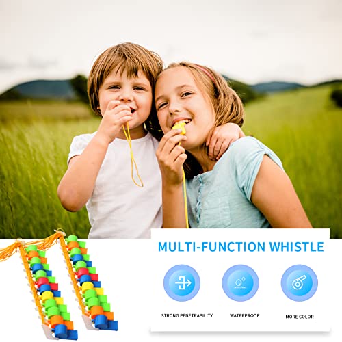 24 Pack Plastic Whistles with Lanyard - Loud Sports Safety Whistles