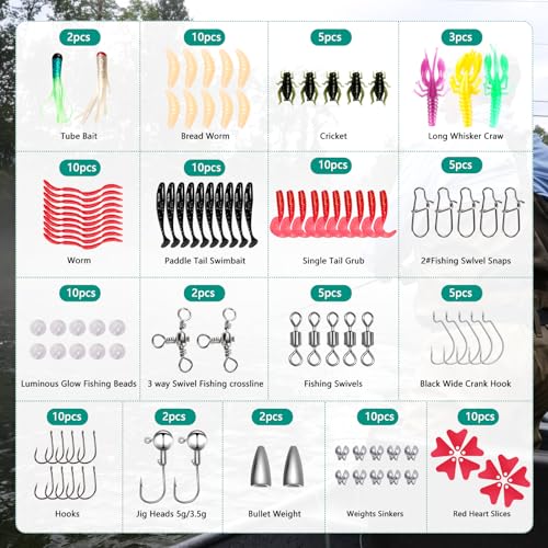 Fishing Tackle Kit with 126 Pieces - Lures, Soft Baits, Hooks & Accessories
