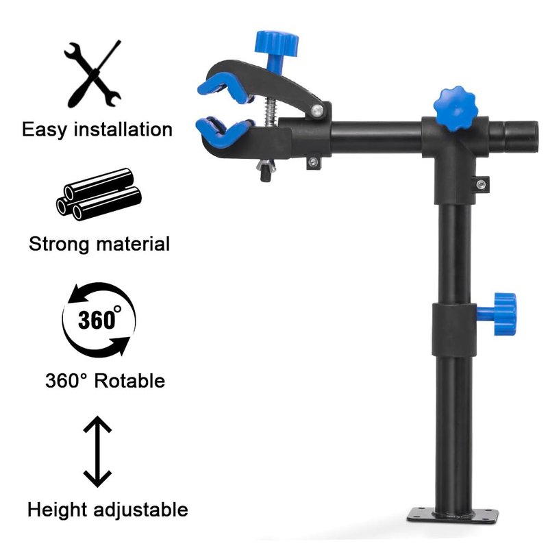 teraysun Bike Repair Stand (Max 66lbs)- Wall Bench Mount Workbench Rack Height-Adjustable 48~69cm, 360° Rotatable Clamp Fits 16''-29'' Bikes（BLACK）