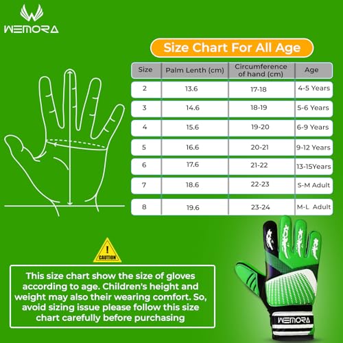 Soccer Goalie Gloves for Kids - 4mm Anti-Slip Grip - Green, Size 3