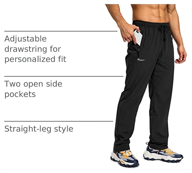 Pudolla Men's Athletic Jogging Pants Large Black with Zipper Pockets