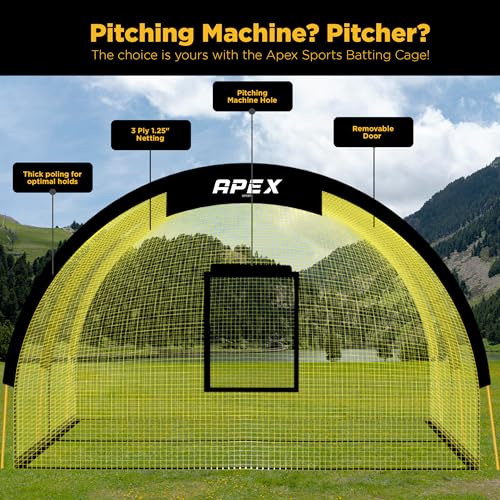 Portable Baseball & Softball Batting Cage with Pitching Machine Hole - 22ft x 12ft x 8ft