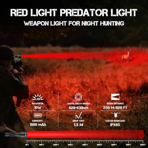 ULTRAFIRE Red Hunting Flashlight, 273-Yard Long Range, 10W Super Bright Tactical LED Red Light for Night Hunting Essentials, Coyote, Hog, and Varmint - Single Mode Predator Light WF-509R