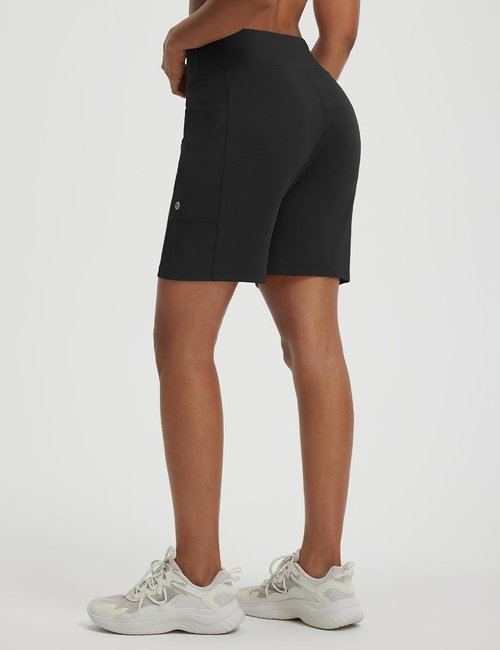 Baleaf Women's High-Waisted Bermuda Shorts - 7" Athletic Running Shorts with Zipper Pockets for Gym & Hiking