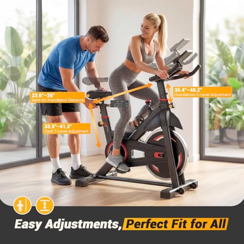 Exercise Bike with App, Adjustable Resistance & Height - Black Red