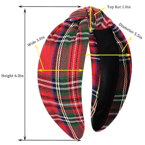 Red Plaid Knotted Christmas Headband for Women - Holiday Hair Accessory