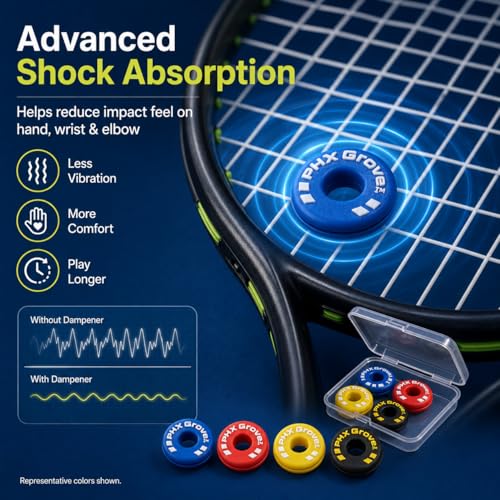 Tire-Shaped Tennis Racket Vibration Dampeners - 2 Pack Red/Blue/Yellow/Black
