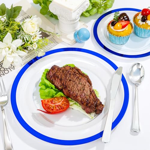 120pcs Blue Plastic Plates for Party - 10in + 7in Heavyweight Disposable Set (Blue/120) by U-QE