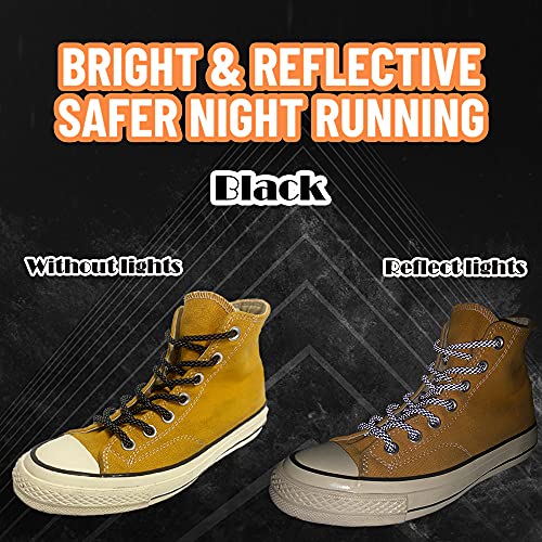 Reflective Round Shoe Laces for Sneakers - Black, 55 Inches