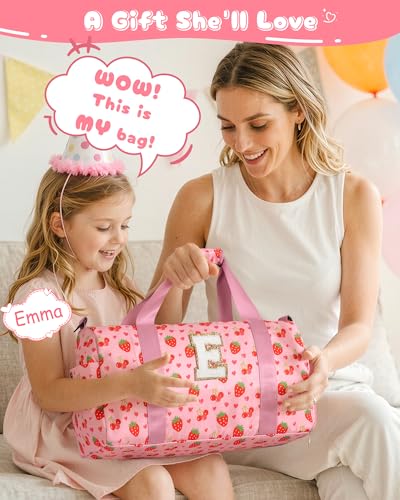 Pink Personalized Girls Duffle Bag with Letter A - Birthday Gift for 6-10 Year Old Girl