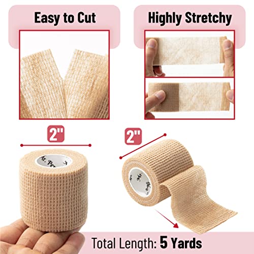 Self-Adhesive Bandage Wrap - Skin Color, 2" x 5 Yards, 6 Pack
