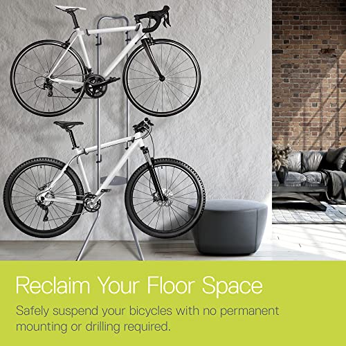 Adjustable Bike Storage Rack - Gravity Stand for 2 Bicycles - Silver