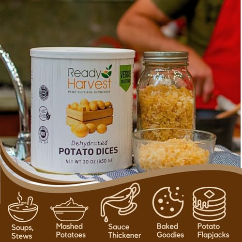 Ready Harvest Dehydrated Potatoes - Long Shelf Life Emergency Food, 30-Year Storage, Diced for Cooking & Camping