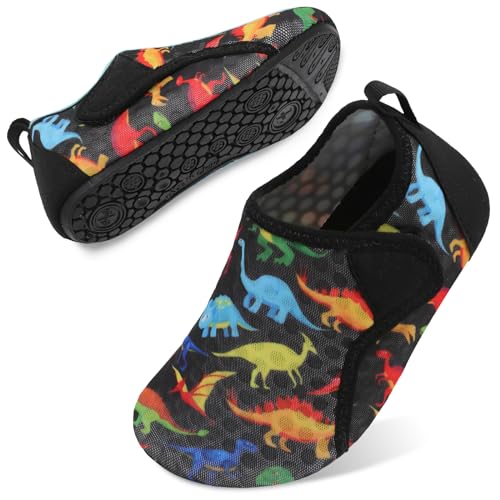 Kids Water Shoes Boys Girls Quick Dry Aqua Socks Non Slip Beach Surf Shoes - Dinosaur, Toddler 8-8.5