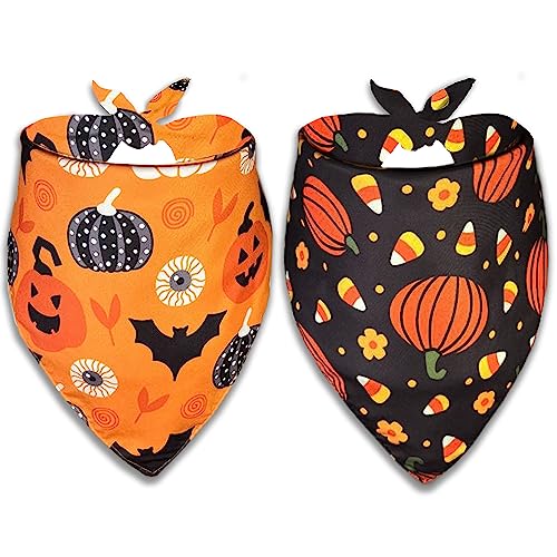 2-Pack Halloween Dog Bandana Set - Pumpkin & Candy Corn - Large
