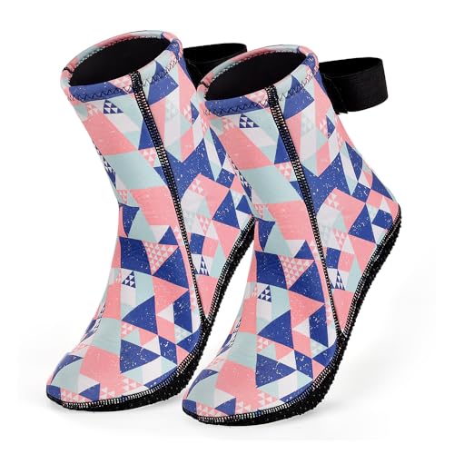 Kids Water Socks 3mm Neoprene Beach Dive & Swim Shoes Pink Plaid 9-10 - Anti Slip