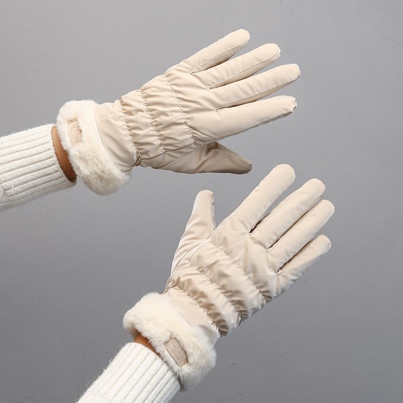 Thermal Winter Gloves for Women - Beige, Windproof Cycling & Running