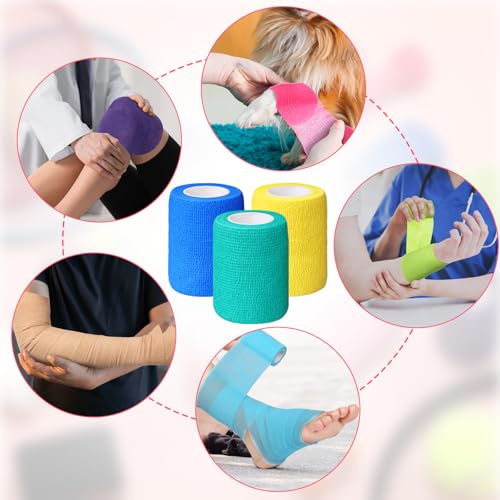 Treela 64 Pack 3" X 5 Yards Self Adhesive Bandage Wrap Multi Color