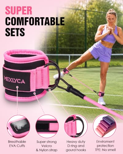 Mexlyca Pink Resistance Bands Set – 8-Piece Workout Kit with Ankle Cuffs & Carry Bag