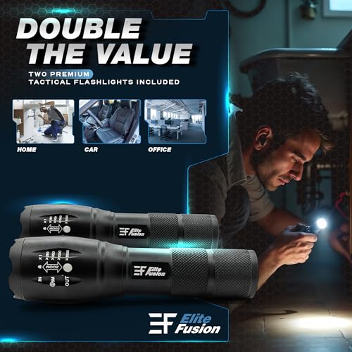 Compact LED Flashlight 2-Pack - 5 Modes, Zoom, AAA Powered