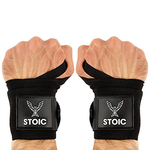 Stoic 18-Inch Wrist Wraps for Weightlifting & Gym Training – Black, Pair