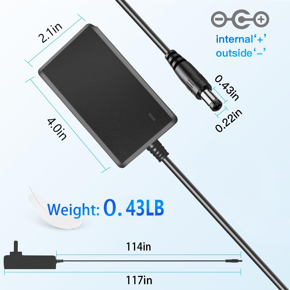 10FT 12V 3A AC Adapter 12Volt Power Supply Charger Cord 100-240V AC to DC 12 Volt 3 Amp for LED Strip Lights CCTV BT Speaker DC12V Charger 3M