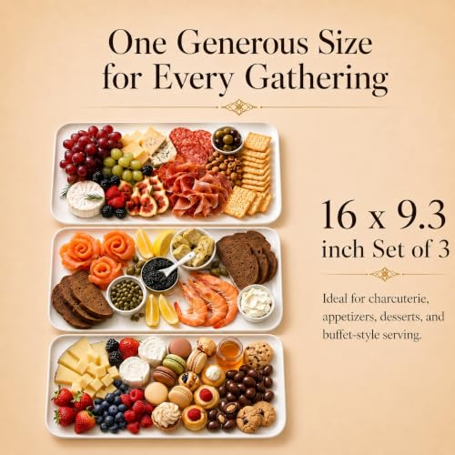Dellling 16-Inch White Porcelain Serving Platter Set of 3 - Oven Safe Dinnerware