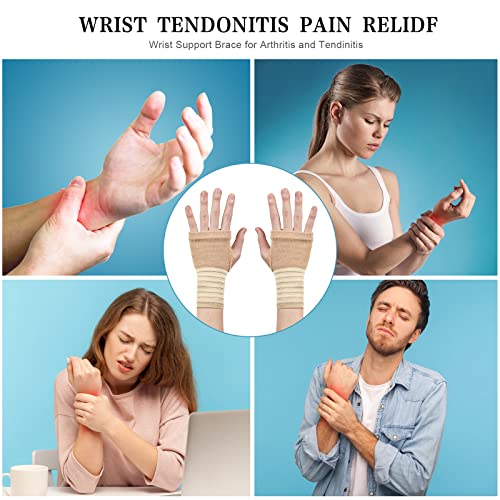Wrist Brace Support - 2 Pack Adjustable Compression Wrap, Cream