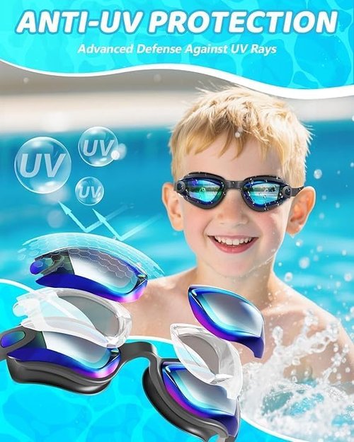 Aegend Swim Goggles - 3-Pack Youth Swimming Goggles for Ages 3-14 | Comfort Fit & Anti-Fog Design