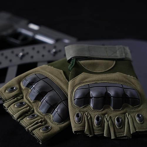 Large Green Breathable Non-Slip Impact-Resistant Tactical Fingerless Gloves for Cycling & Climbing