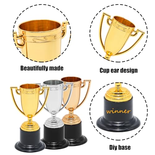 Mini Trophy Cups Set - 6 Pcs 4 Inch Plastic Awards in 3 Colors